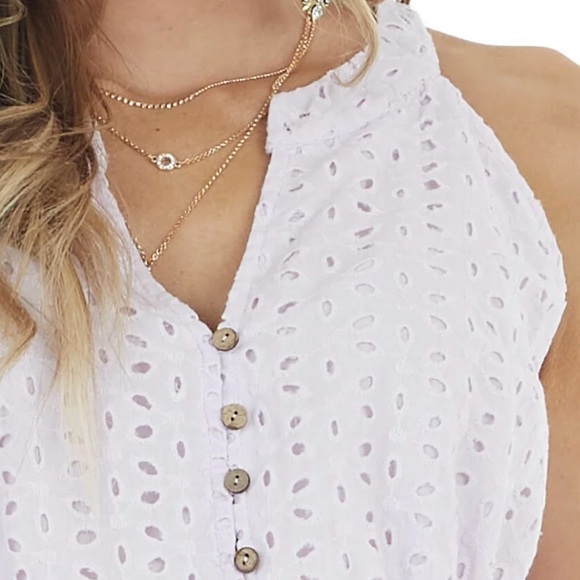 STACCATO, NWOT WOMENS SLEEVELESS, TIERED TOP IN LILAC. 100% COTTON EYELET.SIZE S - Picture 3 of 9